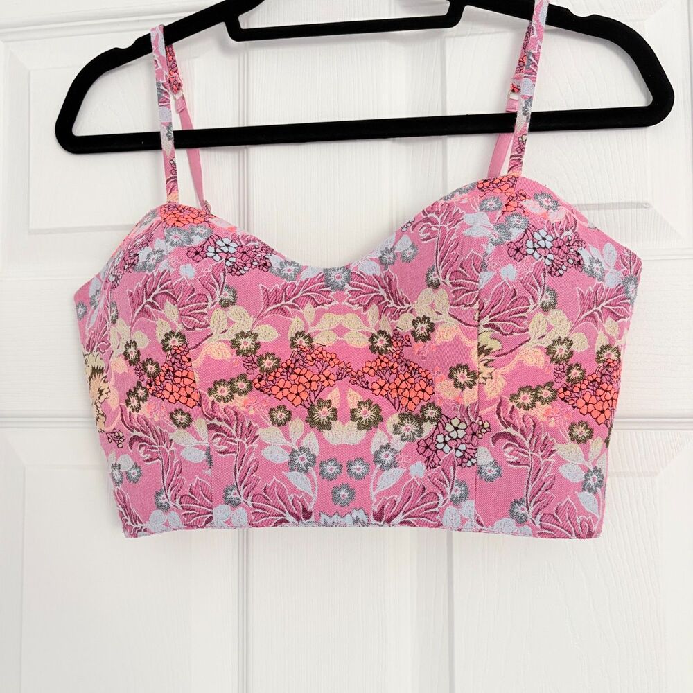 Bebe Floral Print Crop Top Pink Combo Size 8 Boho Summer Festival